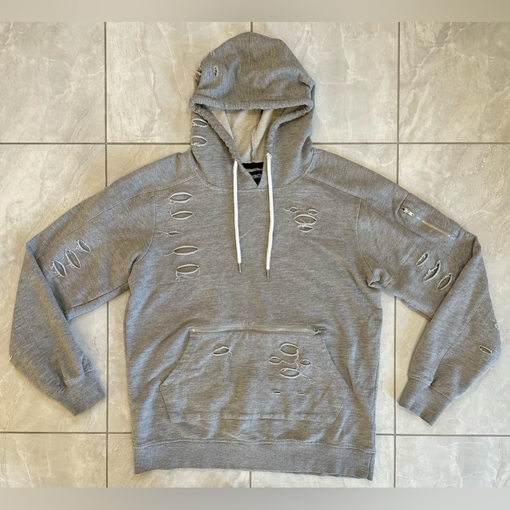 Carbon Distressed Hoodie - Light Grey, Medium